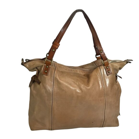 Cavalcanti Tan Leather Handmade Italian Shoulder Bag Interior Compartments 14X14 - Picture 2 of 16